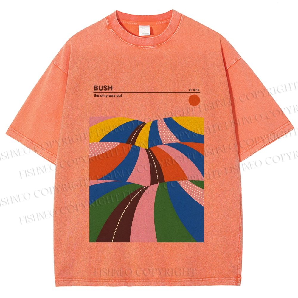 Unisex Colorful Contrast Landscape Minimalist Art Printed Washed Tee