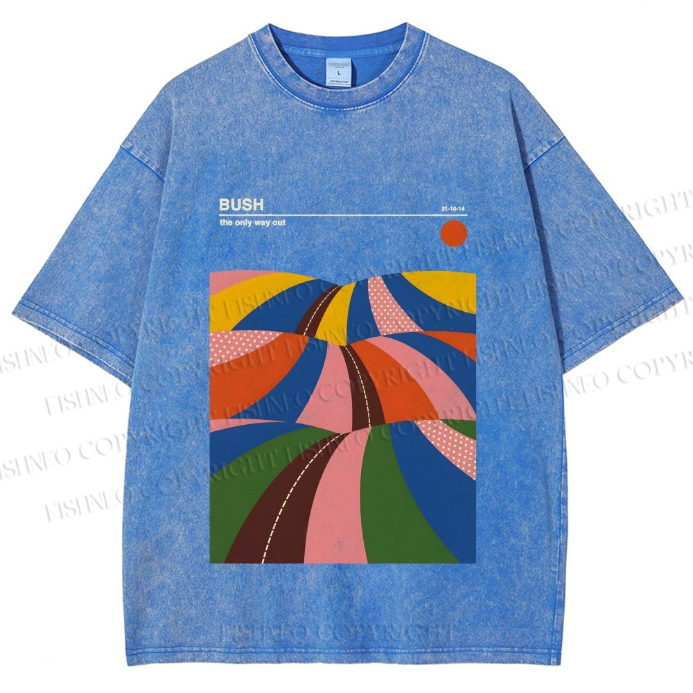 Unisex Colorful Contrast Landscape Minimalist Art Printed Washed Tee