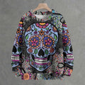Sugar Skull Floral Dot Art Crew Neck Sweater