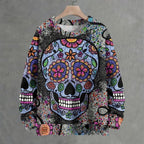 Sugar Skull Floral Dot Art Crew Neck Sweater