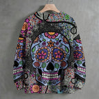 Sugar Skull Floral Dot Art Crew Neck Sweater