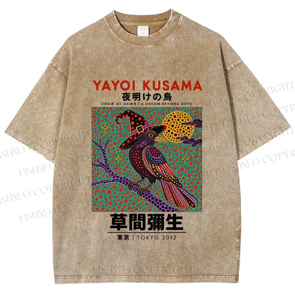 Unisex Yayoi Kusama Halloween Crow Printed Washed Tee