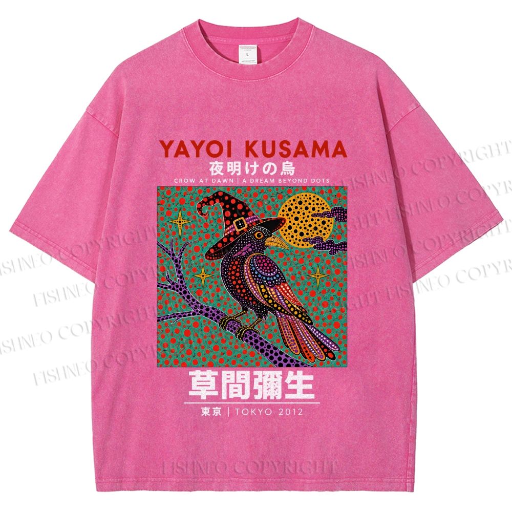 Unisex Yayoi Kusama Halloween Crow Printed Washed Tee
