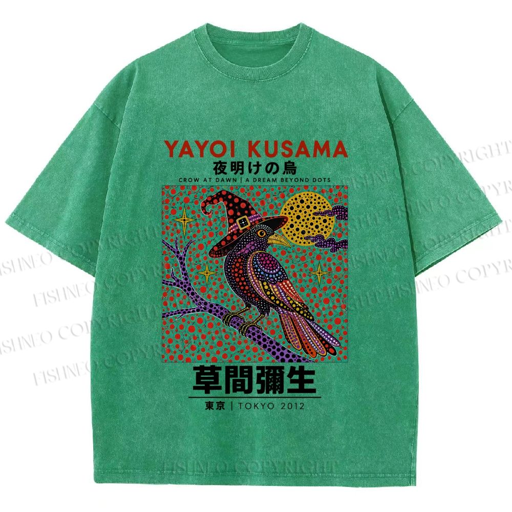 Unisex Yayoi Kusama Halloween Crow Printed Washed Tee