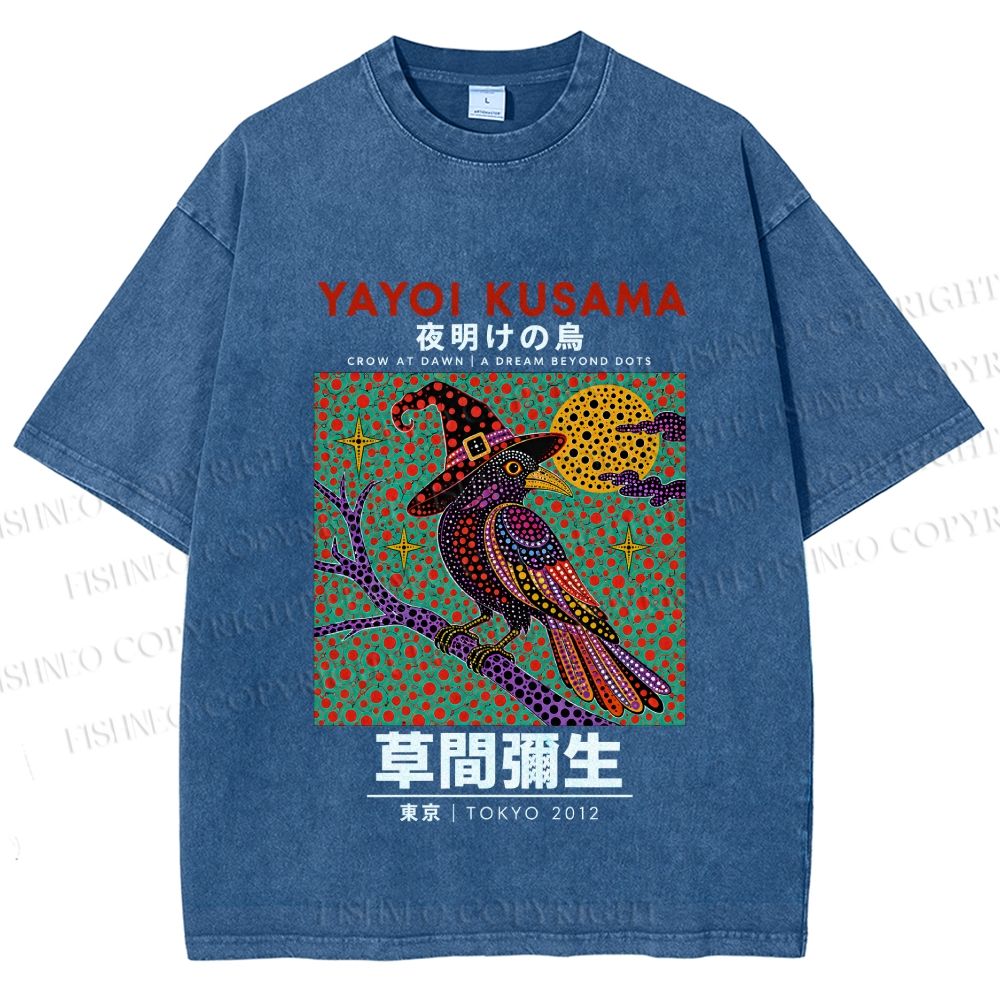 Unisex Yayoi Kusama Halloween Crow Printed Washed Tee