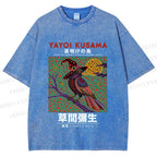 Unisex Yayoi Kusama Halloween Crow Printed Washed Tee