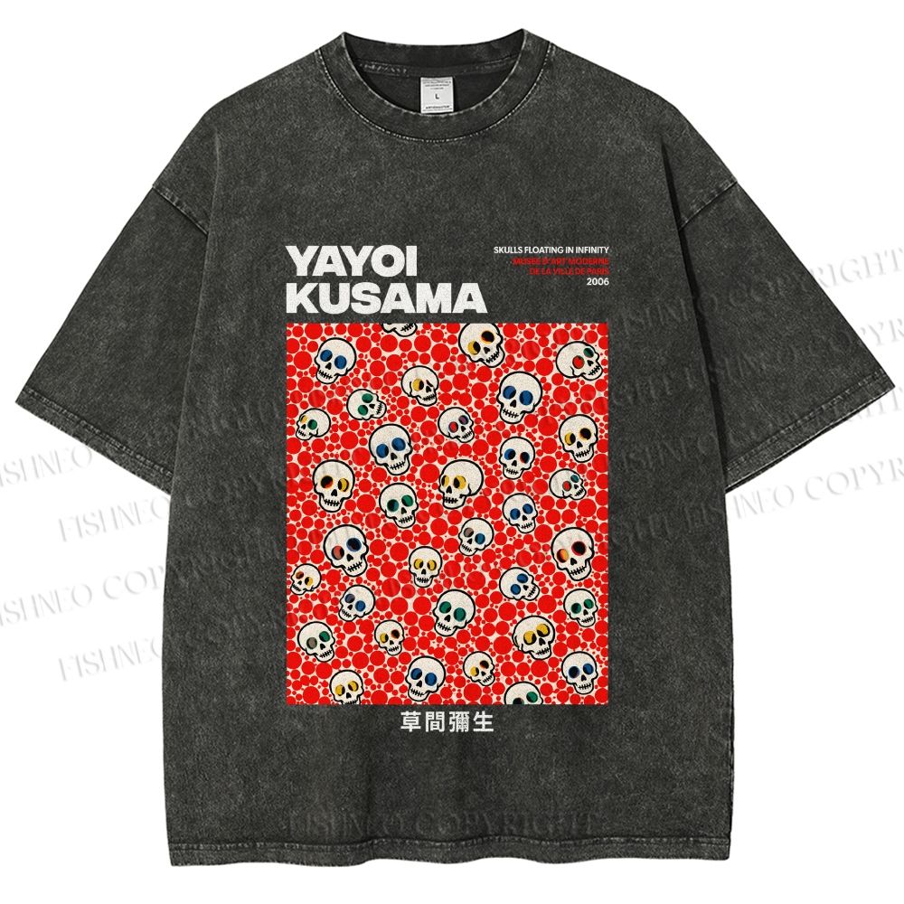 Unisex Yayoi Kusama Polka Dot Skull Printed Washed Tee