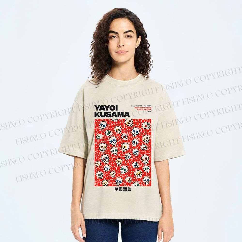 Unisex Yayoi Kusama Polka Dot Skull Printed Washed Tee