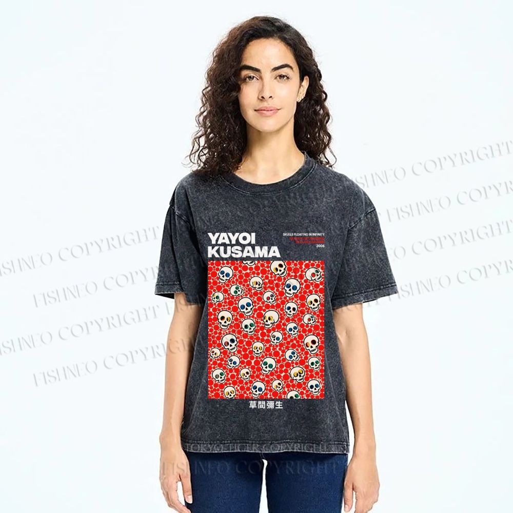 Unisex Yayoi Kusama Polka Dot Skull Printed Washed Tee