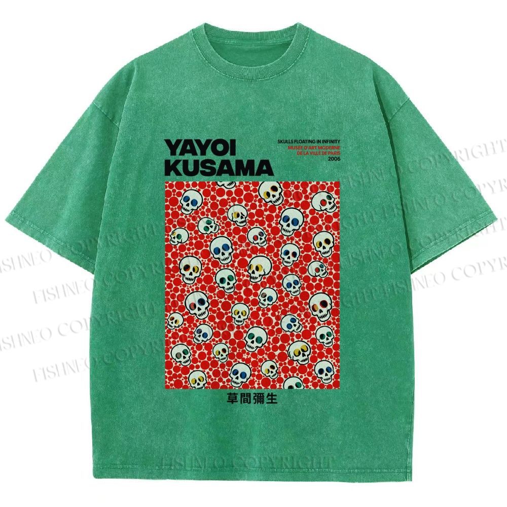 Unisex Yayoi Kusama Polka Dot Skull Printed Washed Tee