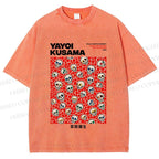 Unisex Yayoi Kusama Polka Dot Skull Printed Washed Tee