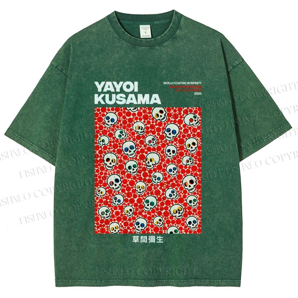 Unisex Yayoi Kusama Polka Dot Skull Printed Washed Tee