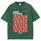 Unisex Yayoi Kusama Polka Dot Skull Printed Washed Tee