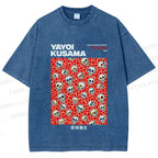 Unisex Yayoi Kusama Polka Dot Skull Printed Washed Tee