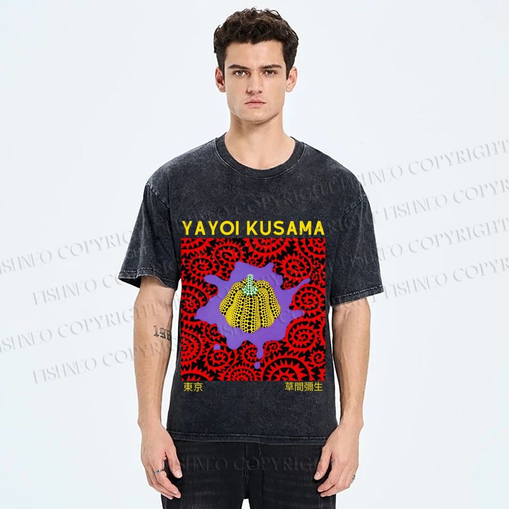 Unisex Yayoi Kusama Pumpkin Printed Washed Tee
