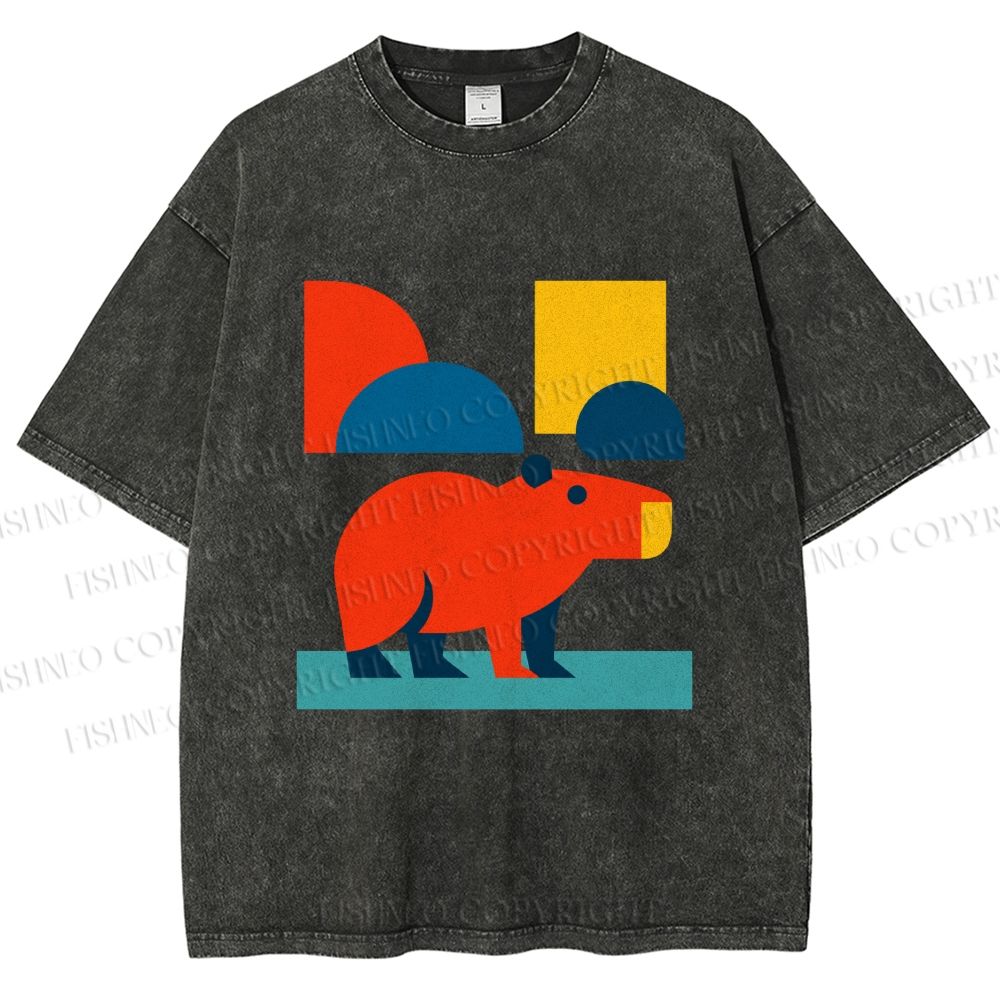 Unisex Bauhaus Capybara Printed Washed Tee