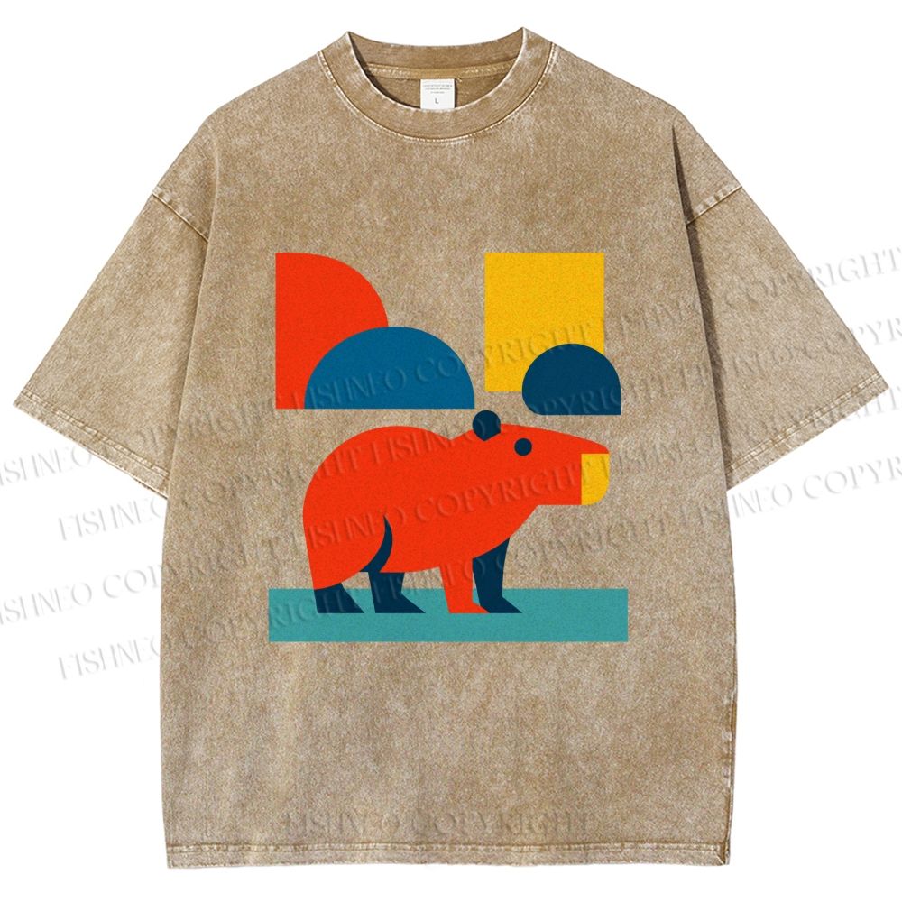 Unisex Bauhaus Capybara Printed Washed Tee