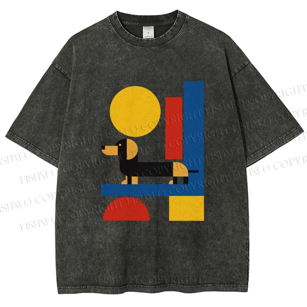 Unisex Bauhaus Dachshund Printed Washed Tee