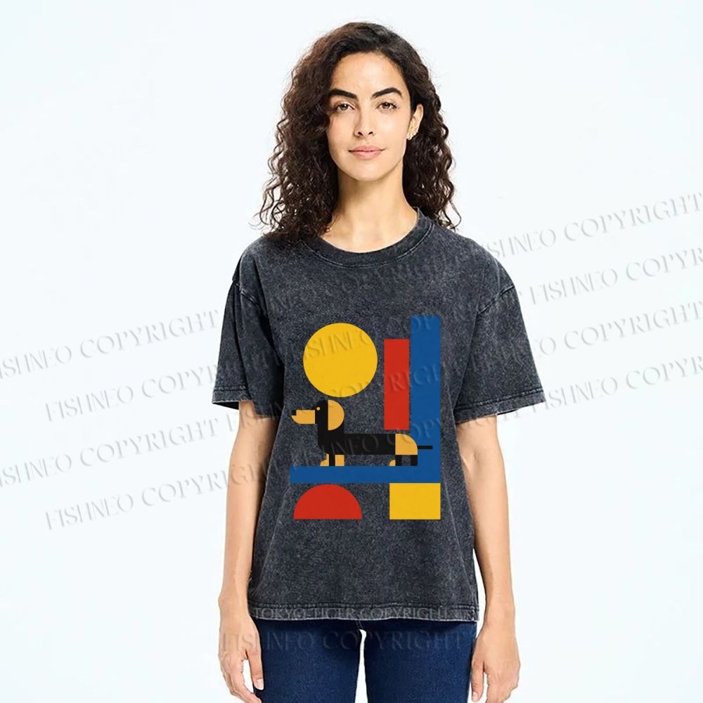 Unisex Bauhaus Dachshund Printed Washed Tee