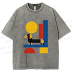 Unisex Bauhaus Dachshund Printed Washed Tee