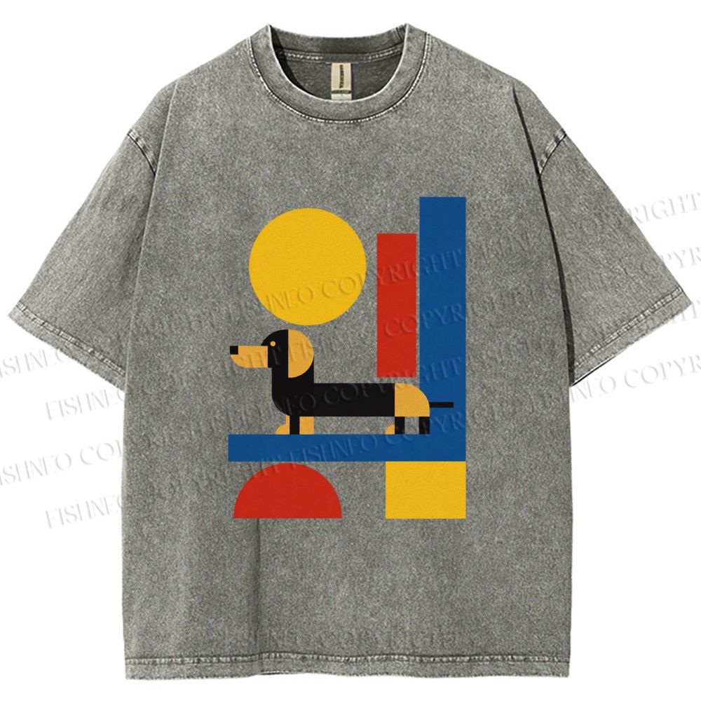 Unisex Bauhaus Dachshund Printed Washed Tee