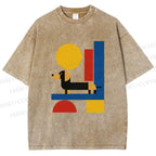 Unisex Bauhaus Dachshund Printed Washed Tee
