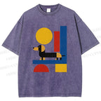 Unisex Bauhaus Dachshund Printed Washed Tee