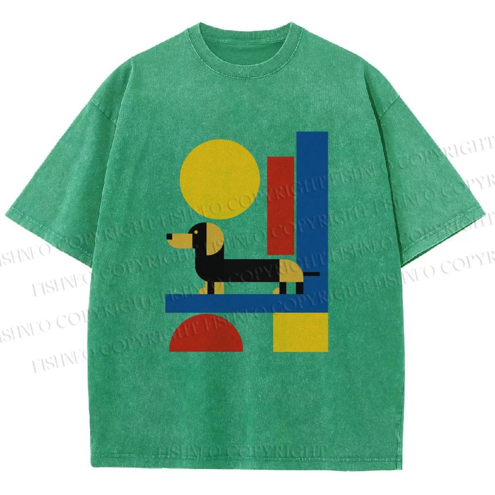 Unisex Bauhaus Dachshund Printed Washed Tee
