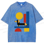 Unisex Bauhaus Dachshund Printed Washed Tee