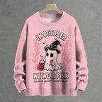 In October We Wear Pink Halloween Ghost  Crew Neck Sweater