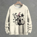 Wizard Opossum With Goat Skull Staff Crew Neck Sweater
