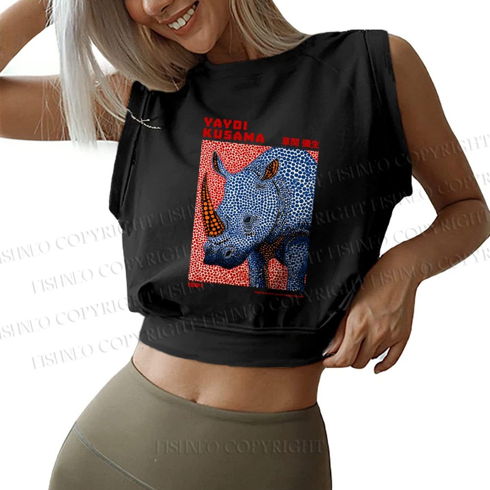 Yayoi Kusama Blue Rhino Sleeveless Crop Tops