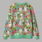 Halloween Ghost And Floral Ugly Cardigan Sweater