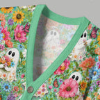 Halloween Ghost And Floral Ugly Cardigan Sweater