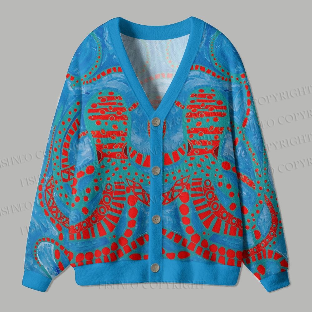 Polka Dot Octopus Ugly Cardigan Sweater