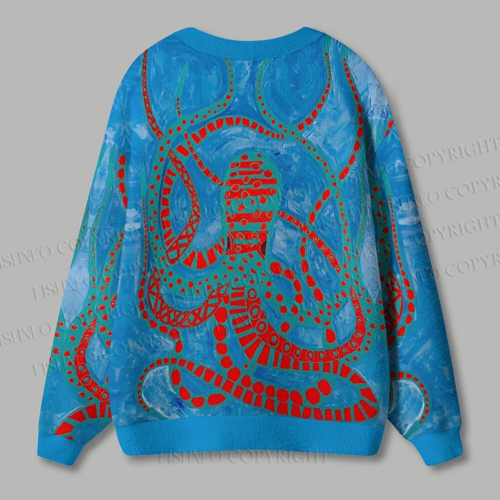 Polka Dot Octopus Ugly Cardigan Sweater