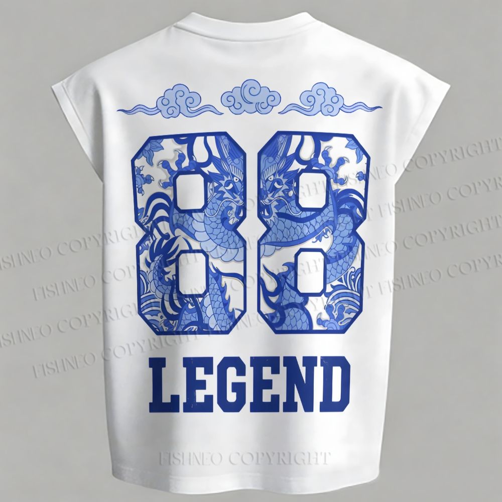 Men's Blue Dragon Sleeveless Tank Top & Elasticated Trousers pants Two-Piece Streetwear Set