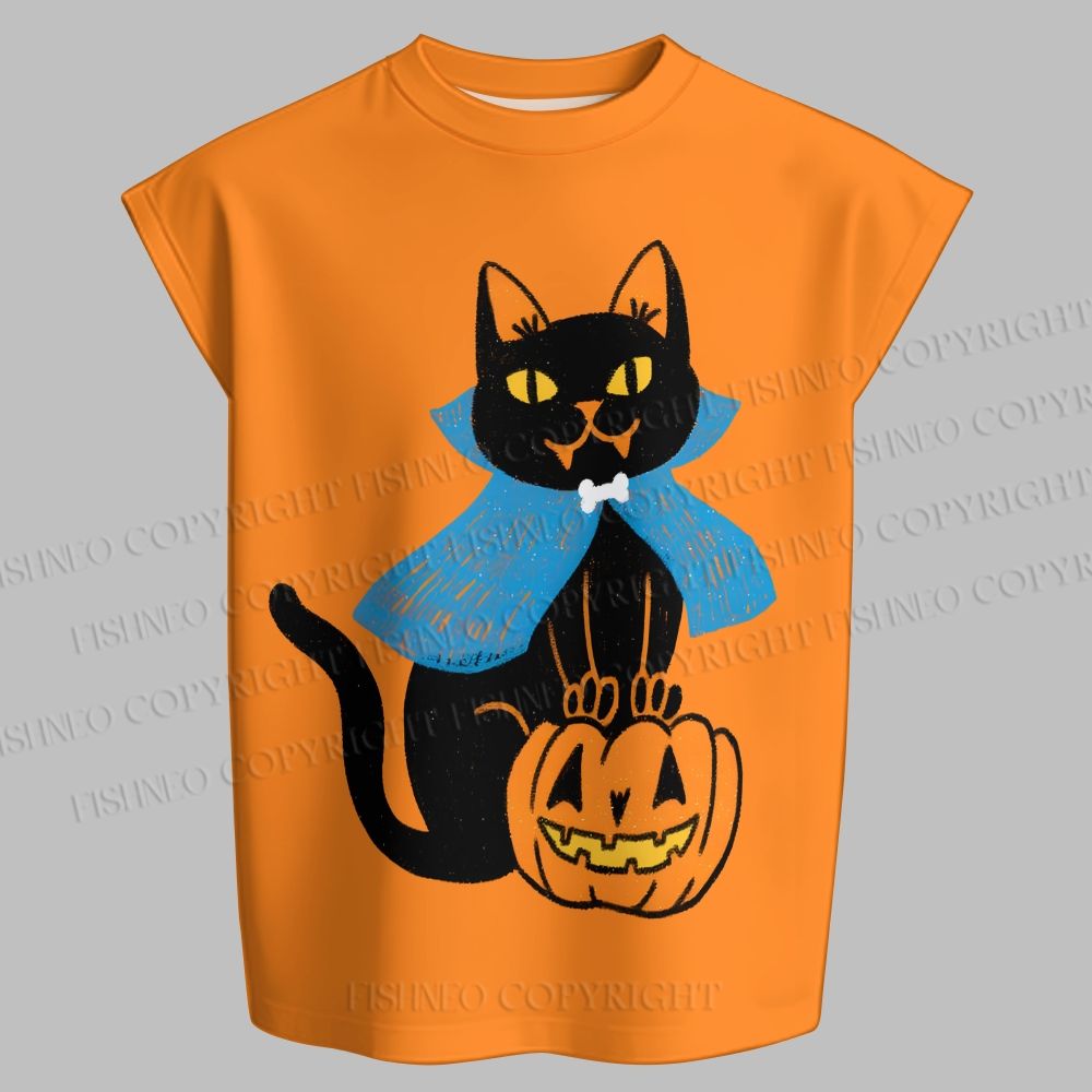 Men's Halloween Black Cat Sleeveless Tank Top & Elasticated Trousers pants Two-Piece Streetwear Set
