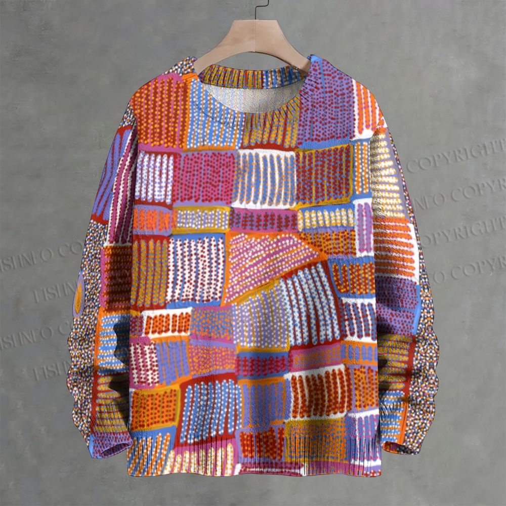 Colored Polka Dot Striped Crew Neck Sweater