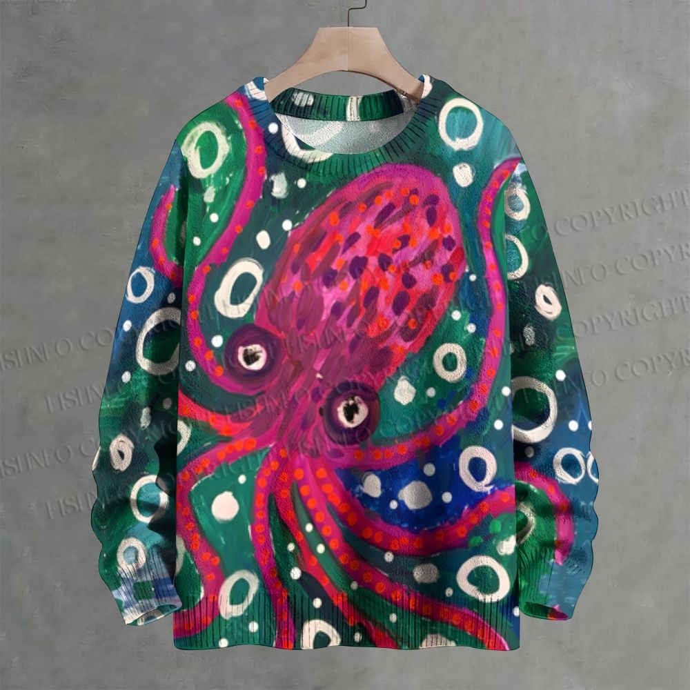 Pink Octopus Crew Neck Sweater