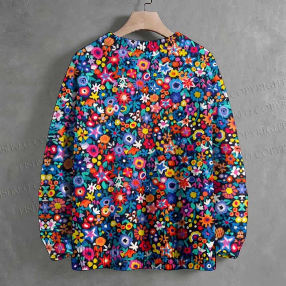 Floral Crew Neck Long Sleeve Sweater
