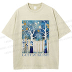 Unisex Klimt Blue Wood Printed Washed Tee