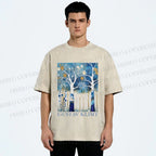 Unisex Klimt Blue Wood Printed Washed Tee