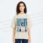 Unisex Klimt Blue Wood Printed Washed Tee