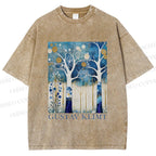 Unisex Klimt Blue Wood Printed Washed Tee