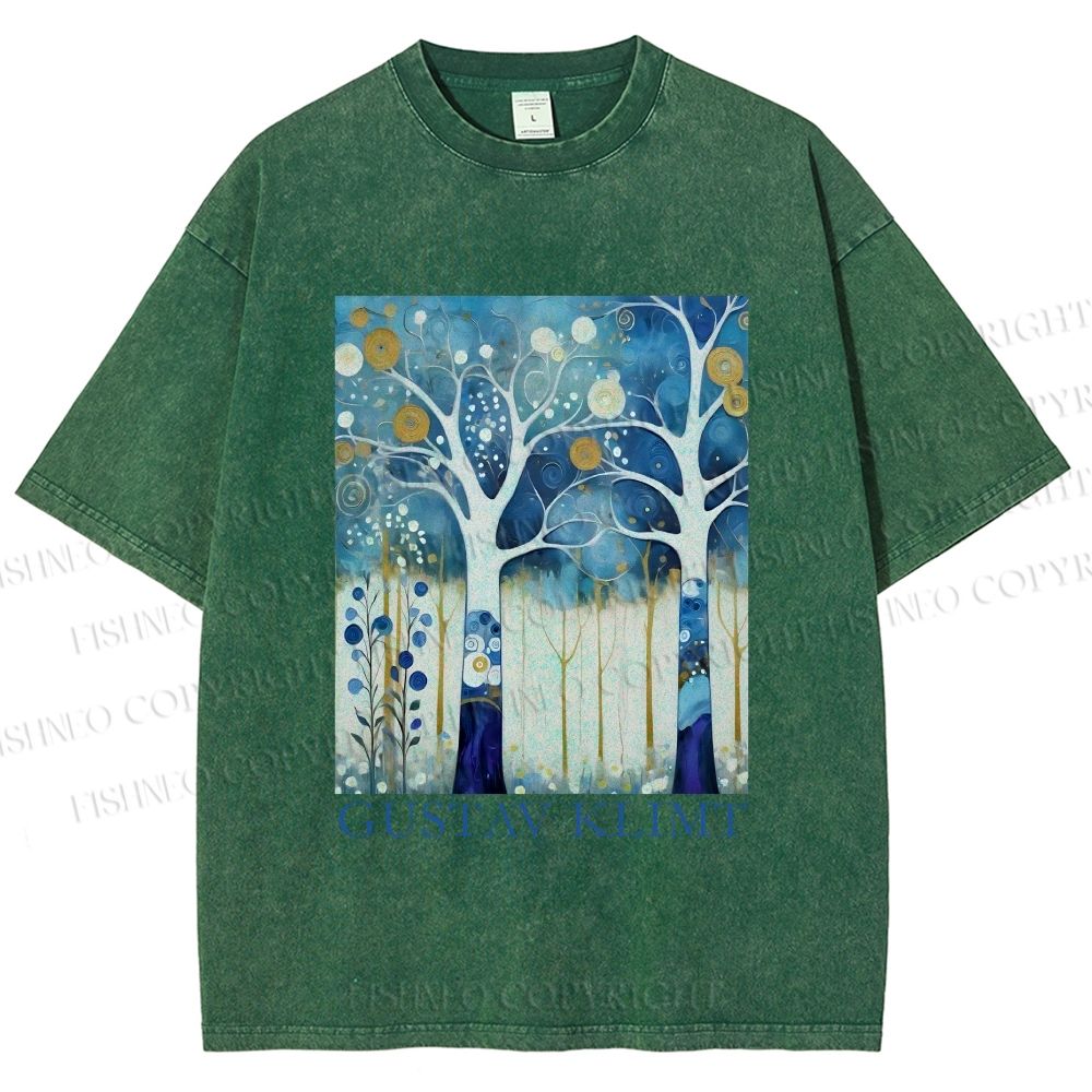Unisex Klimt Blue Wood Printed Washed Tee