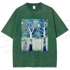 Unisex Klimt Blue Wood Printed Washed Tee