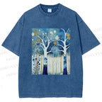 Unisex Klimt Blue Wood Printed Washed Tee