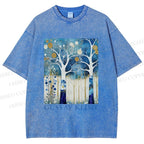 Unisex Klimt Blue Wood Printed Washed Tee