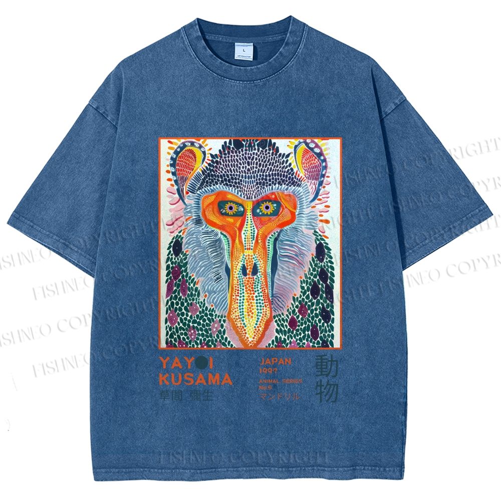 Unisex Yayoi Kusama Multicolor Monkey Printed Washed Tee